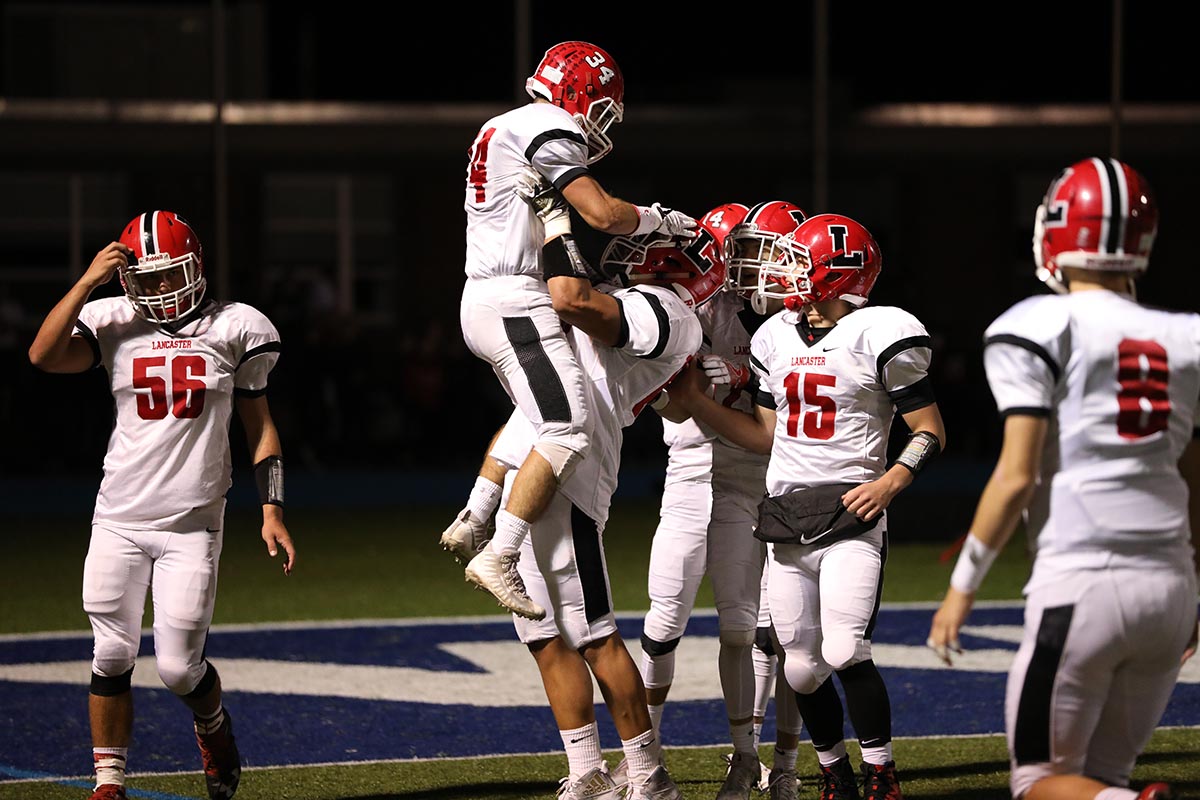 Celebration of a Lancaster Touchdown Lancaster Legends Football 10.13.17 Lancaster vs Depew