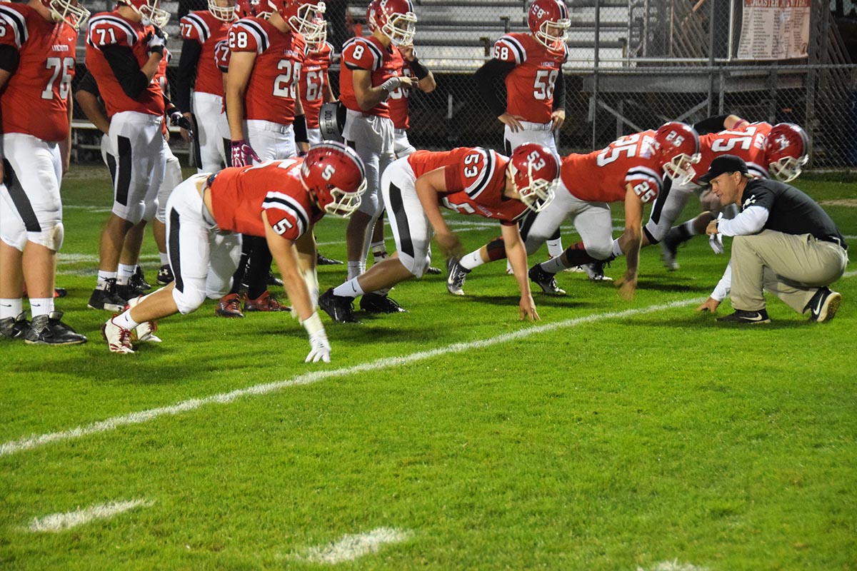 The Lancaster Lineman warming up Lancaster Legends Varsity Football vs Hutch Tech Engineers 10.20.17