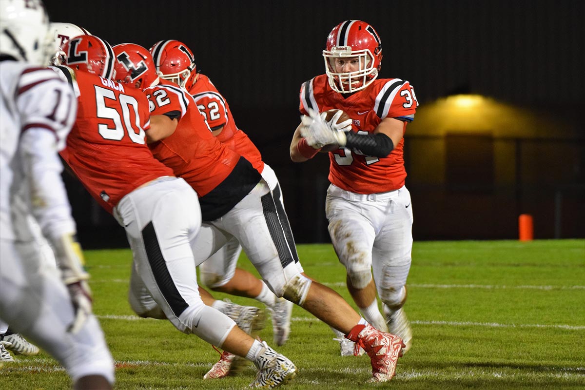 Olineman Moving defenders for the Lancaster RB Lancaster Legends Varsity Football vs Hutch Tech Engineers 10.20.17