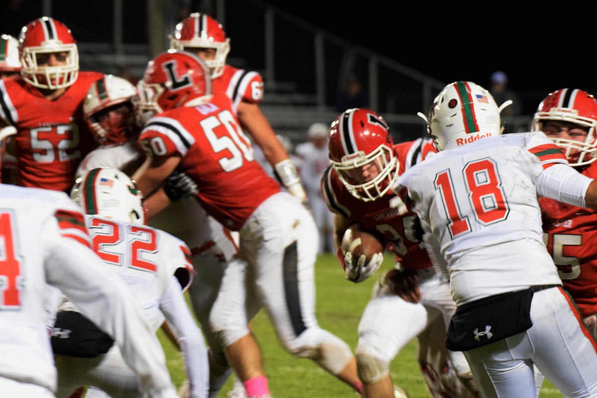 Offensive Line making space for the RB Lancaster Legends Football 10.27.17 Lancaster vs Jamestown Playoffs