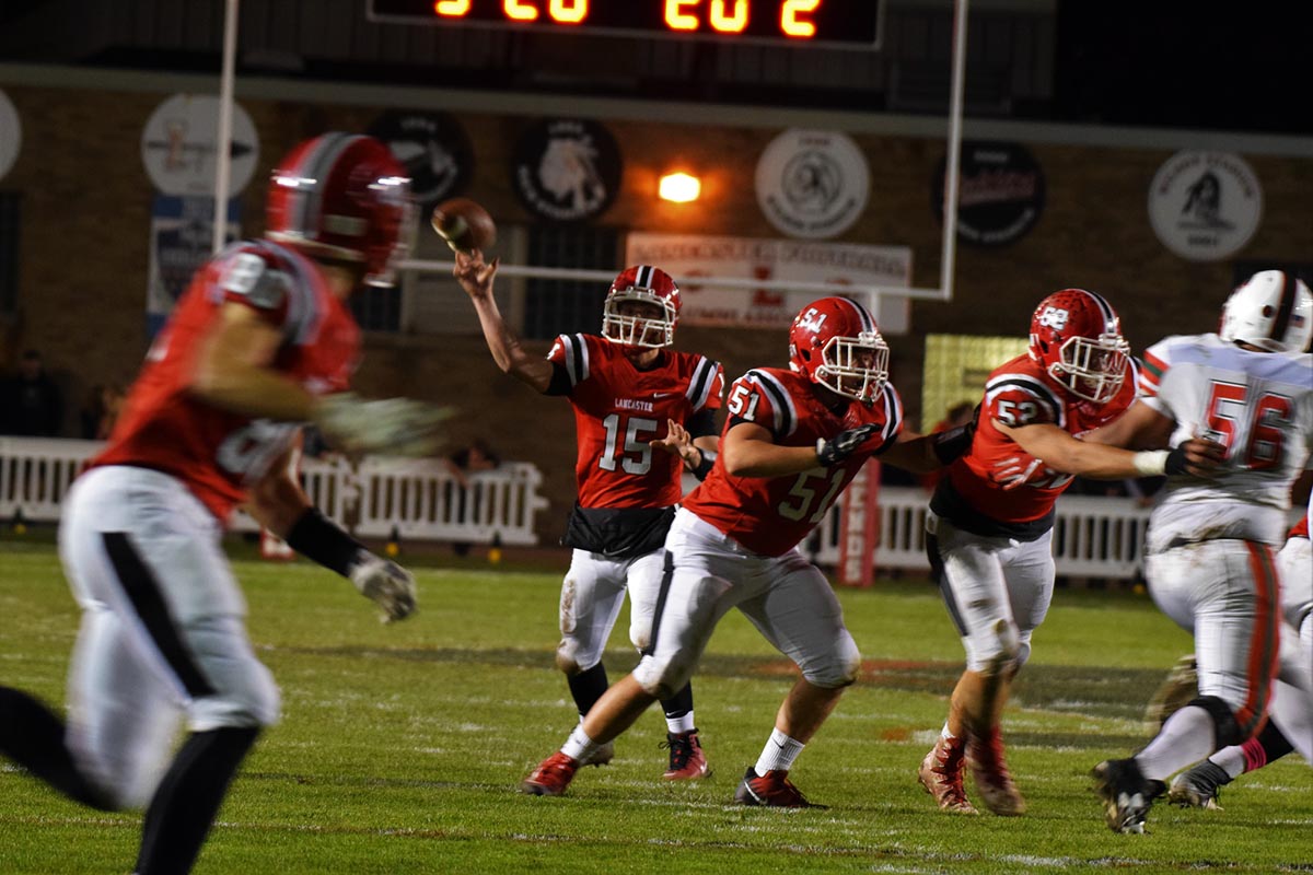 Ryan throwing the ball down the field Lancaster Legends Football 10.27.17 Lancaster vs Jamestown Playoffs