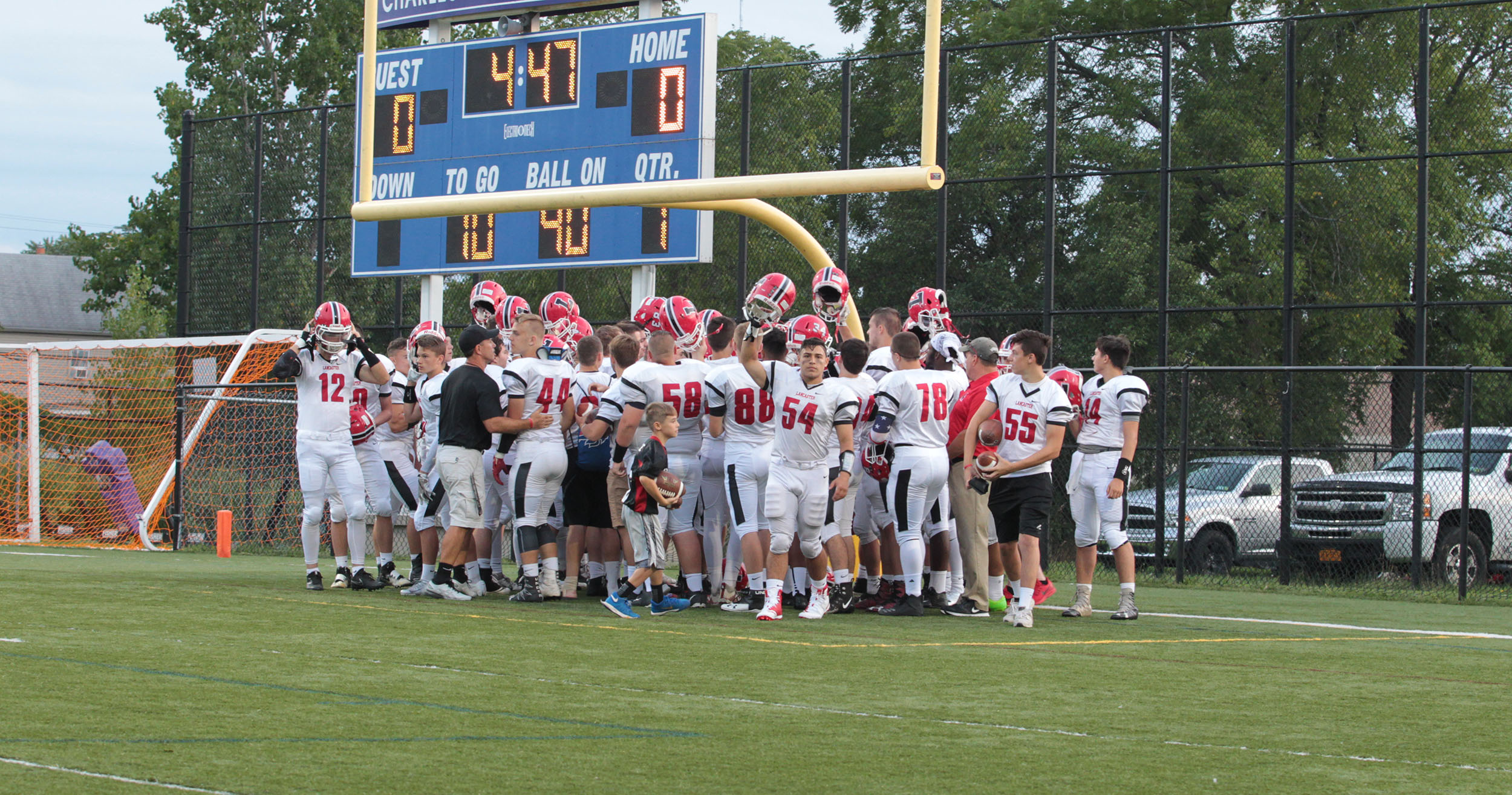 Pregame huddle before the Hutch Tech Game