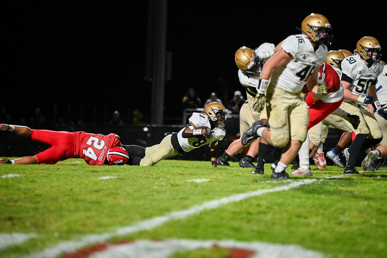 Moberg with the tackle behind the line