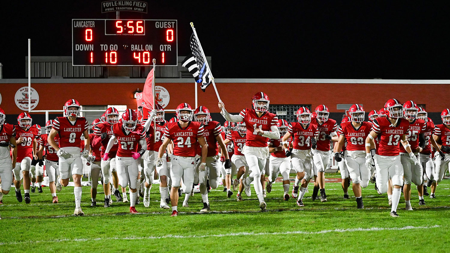 Lancaster running onto Foyle/Kling Field