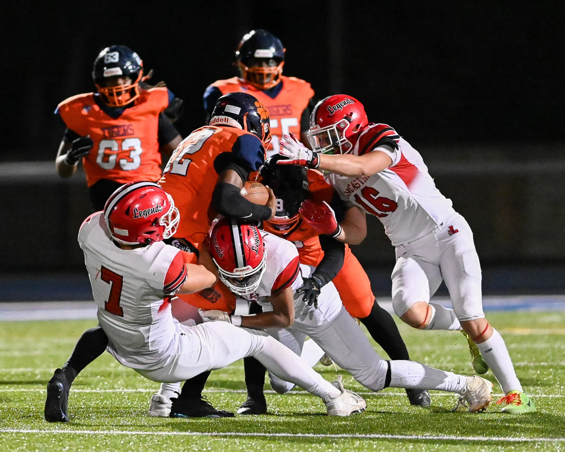 Lancaster making the tackle