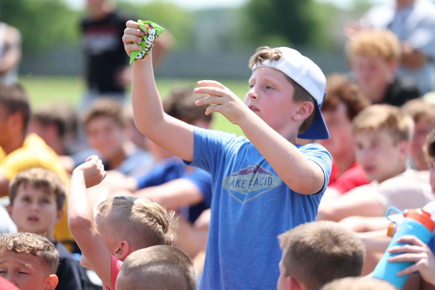 Camper catching the candy