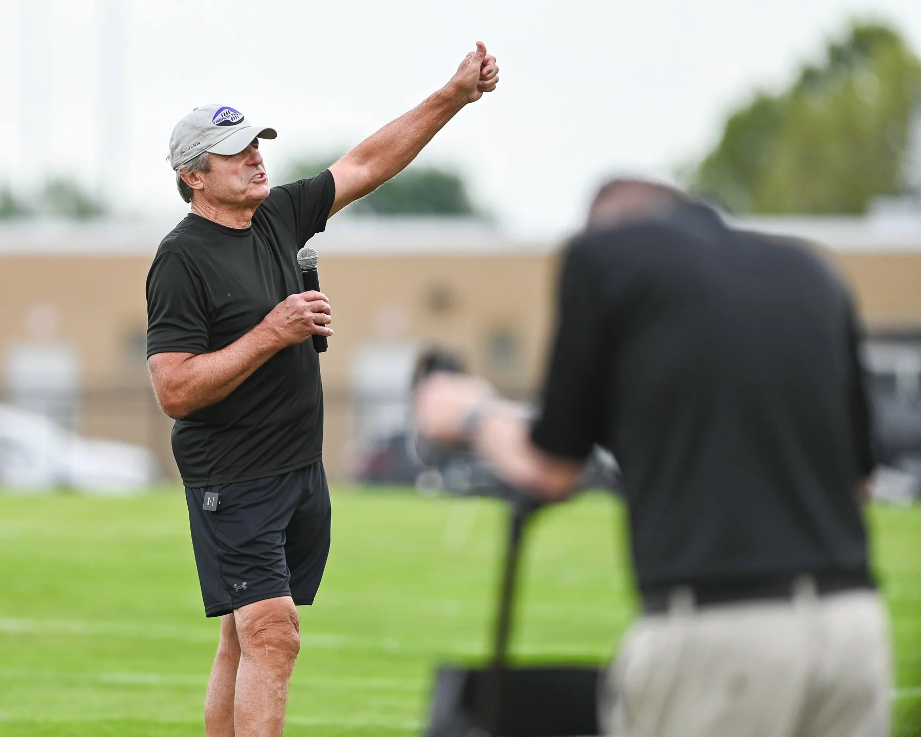 Coach Janks talking to the crowd