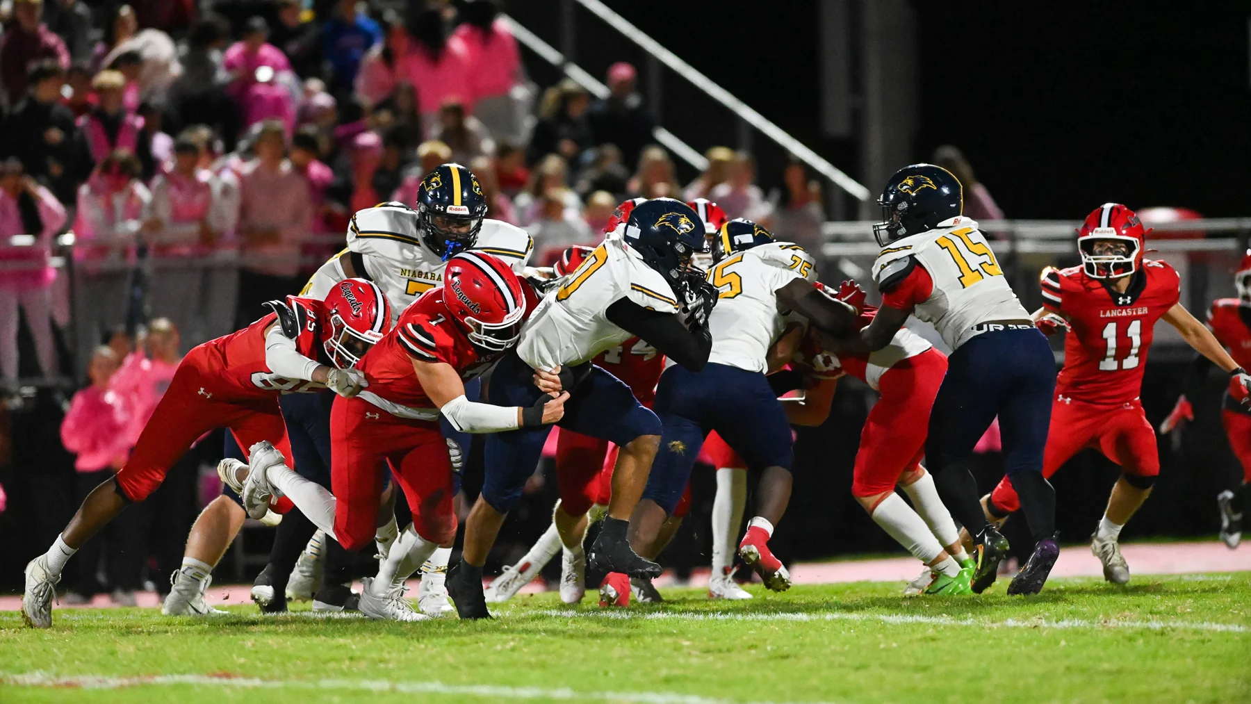 Lancaster defense making the tackle