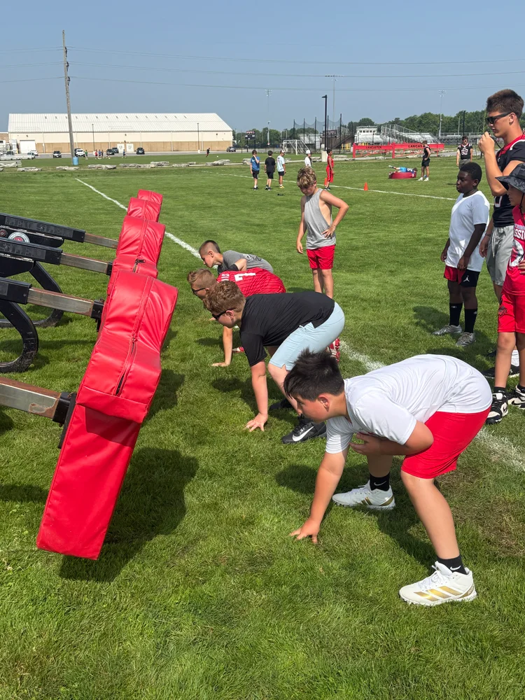 Campers in their stance ready at the Lancaster Football Camp 2026