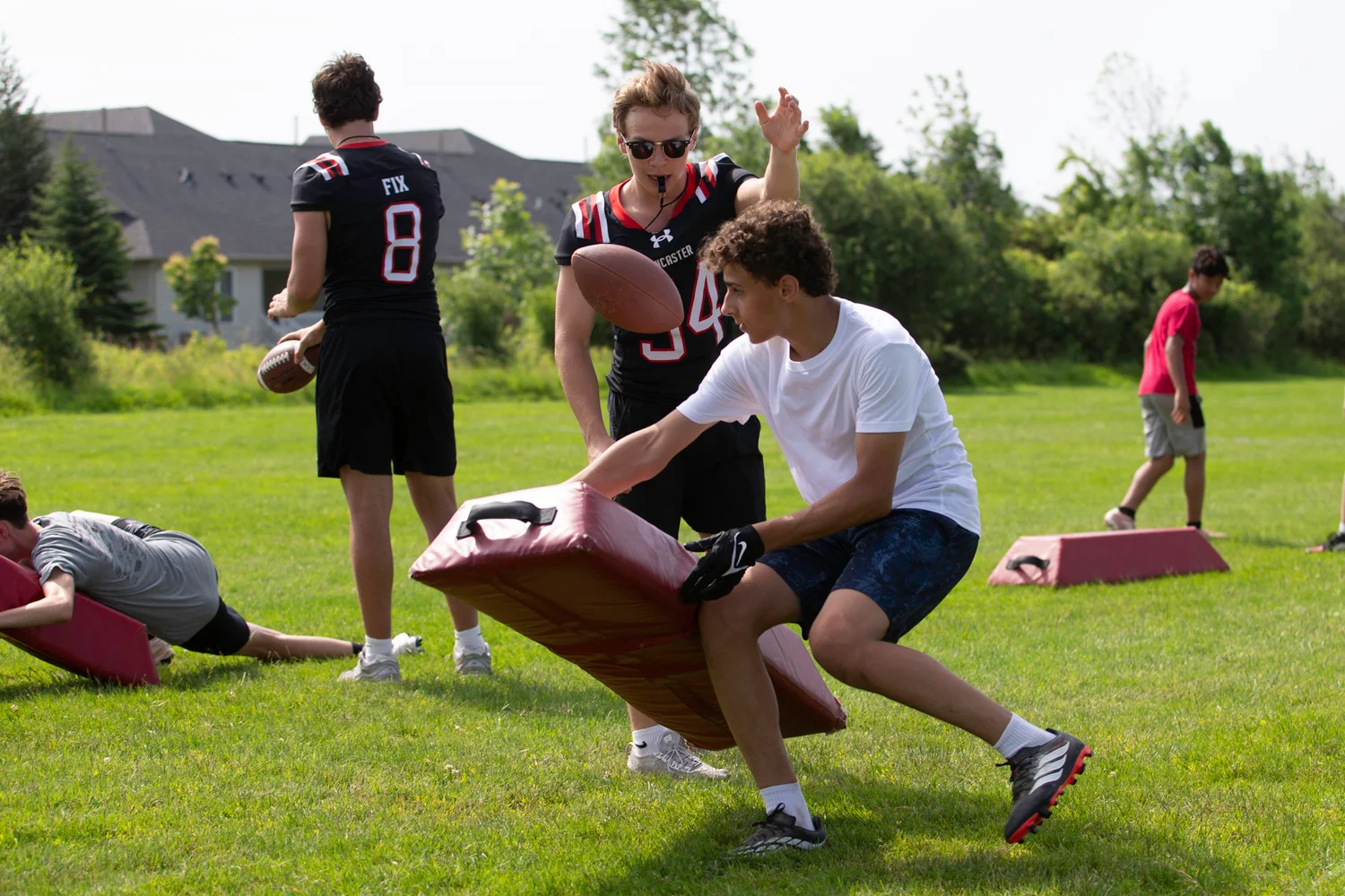 Making the tackle on the bag at the Lancaster Football Camp 2026